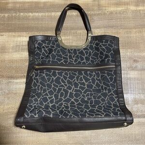 Stuart Weitzman XL Shopper Tote Bag Handbag Canvas & Leather Animal Print